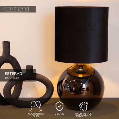 Lucide ESTERAD - Tischlampe - Ø 24 cm - 1xE14 - Schwarz